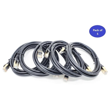 Micro Connectors Micro Connectors E12-007B-5 7 ft. CAT 8 SFTP Double Shielded RJ45 Snagless Ethernet Cable; Black - Pack of 5 E12-007B-5